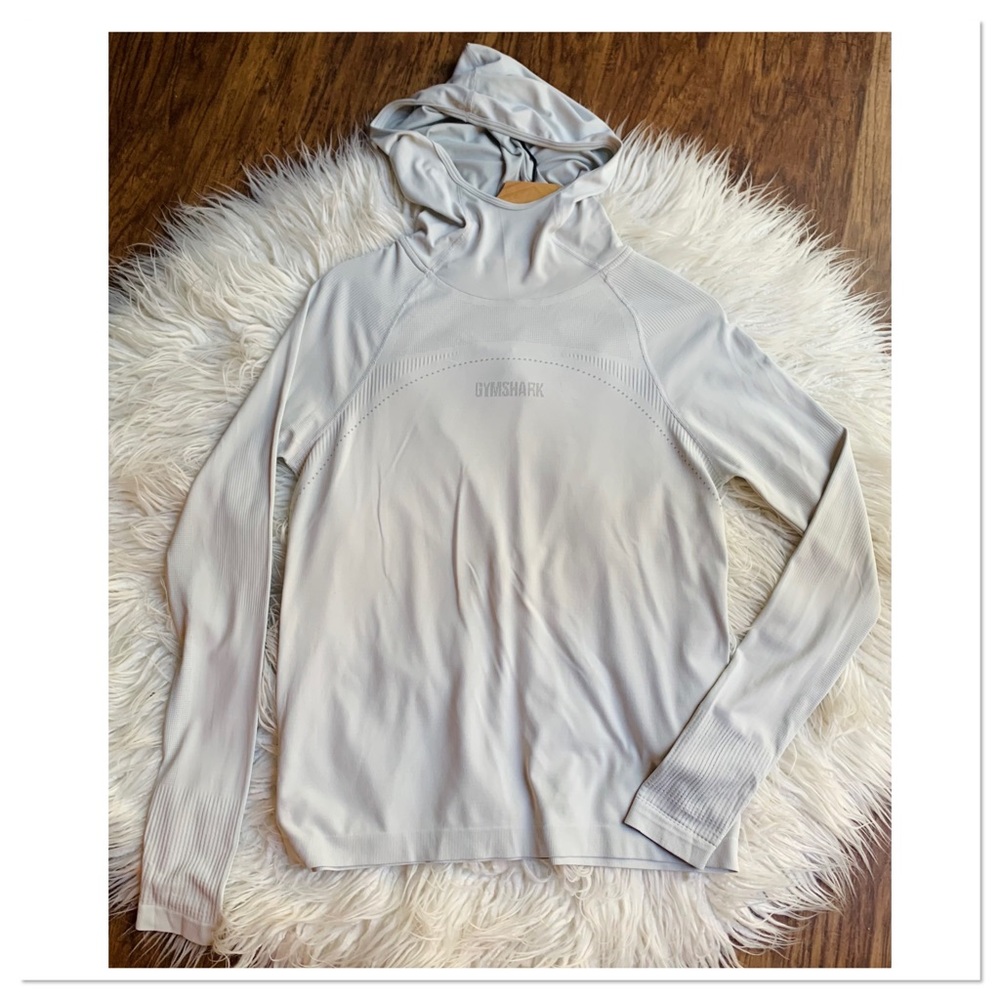 Gymshark Lightweight Hooded Top Silver Gray Long Sleeve Size Small